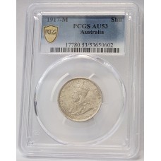 AUSTRALIA 1917 M . ONE 1 SHILLING . PCGS AU53